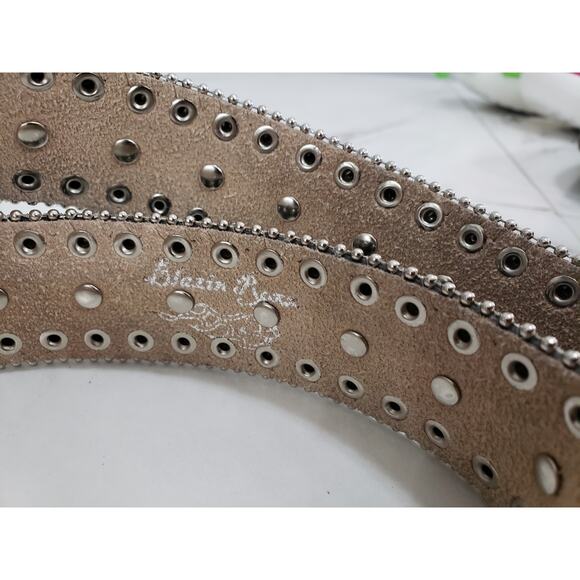 Blazin Roxx Leather Western 1.5" Dark Brown Belt studs CONCHOs rhinstone y2k‎ - Picture 5 of 6